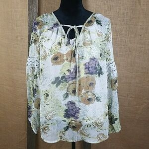 Daniel Rainn women's M crochet trim peasant blouse